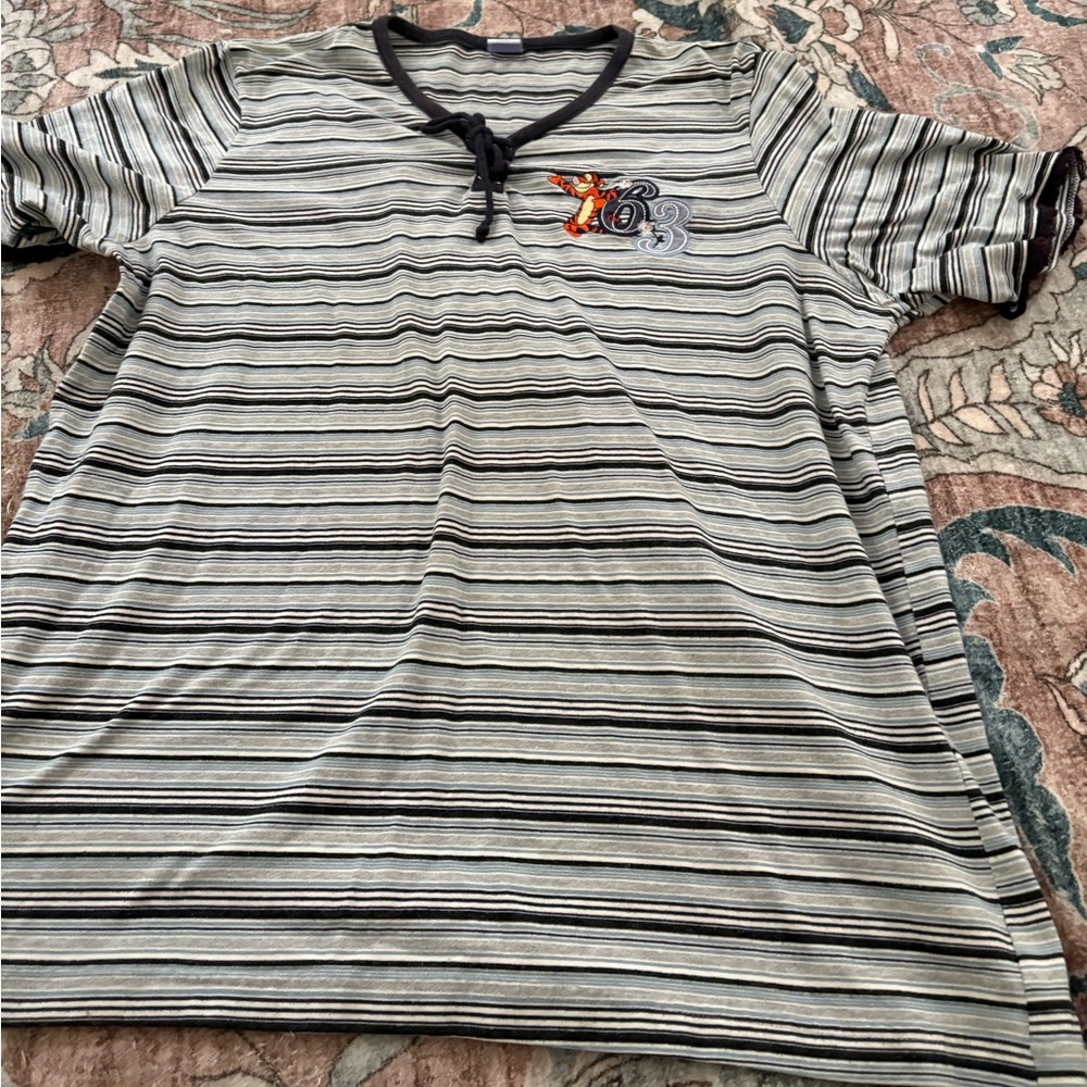 Vintage Disney Winnie the Pooh Tigger Striped Drawstring Short Sleeve T-Shirt 2X